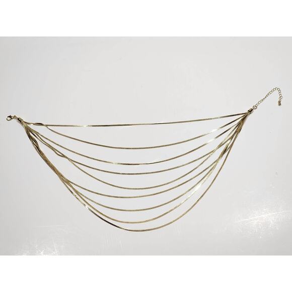 Beautiful Gold Herringbone 9 Strand Layered Necklace - Picture 6 of 12